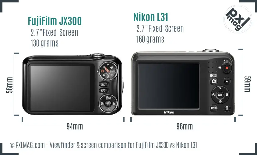 FujiFilm JX300 vs Nikon L31 Screen and Viewfinder comparison
