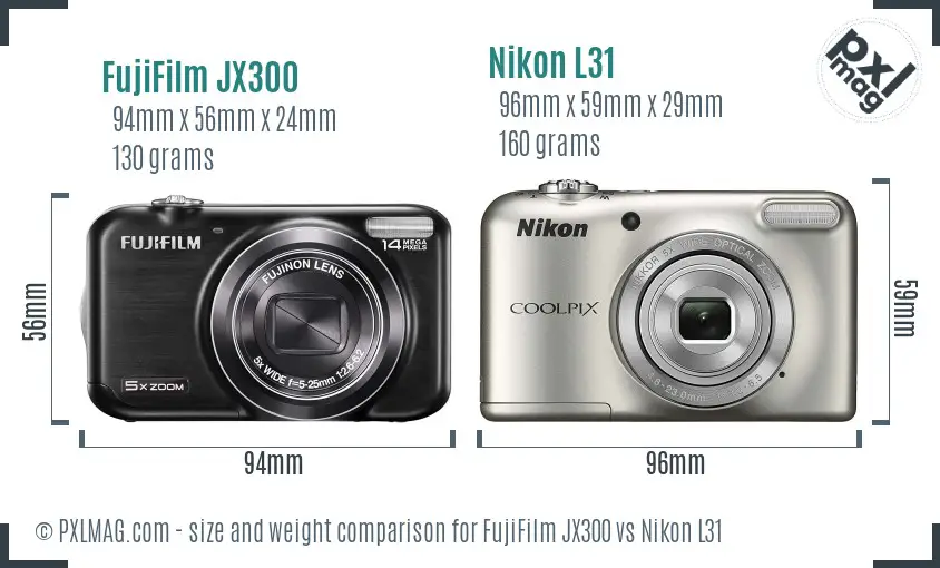 FujiFilm JX300 vs Nikon L31 size comparison