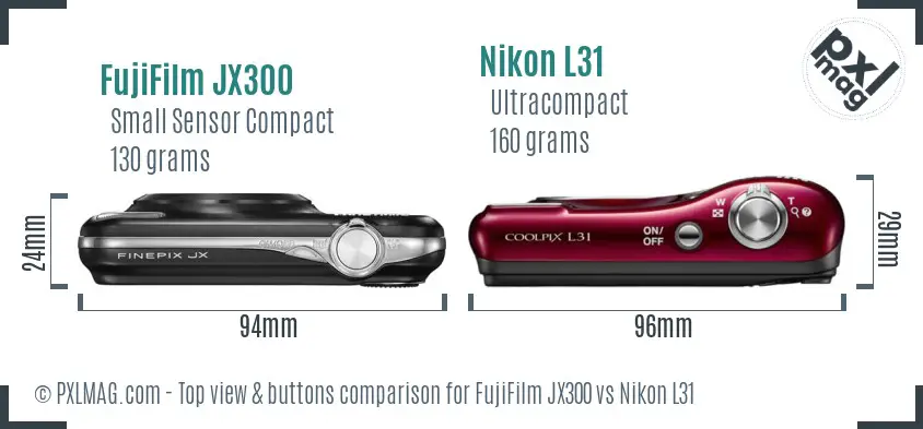 FujiFilm JX300 vs Nikon L31 top view buttons comparison