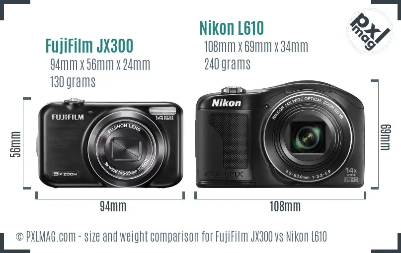 FujiFilm JX300 vs Nikon L610 size comparison