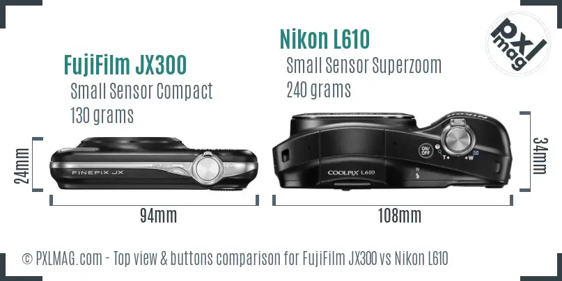 FujiFilm JX300 vs Nikon L610 top view buttons comparison
