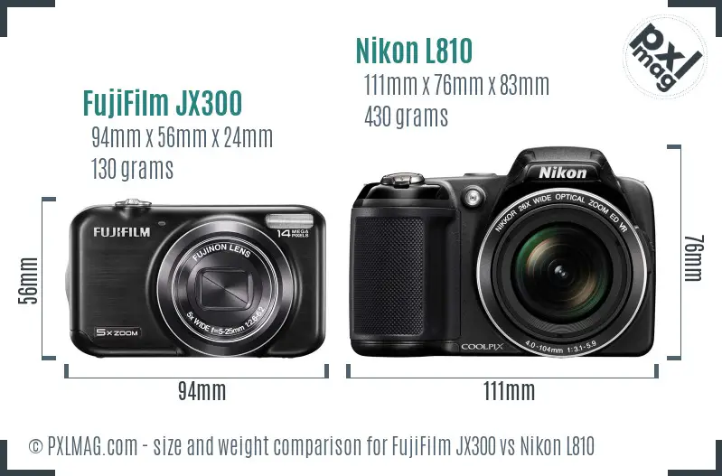 FujiFilm JX300 vs Nikon L810 size comparison