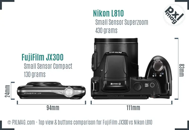 FujiFilm JX300 vs Nikon L810 top view buttons comparison