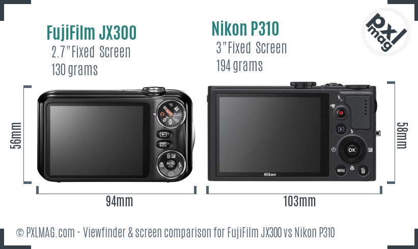 FujiFilm JX300 vs Nikon P310 Screen and Viewfinder comparison