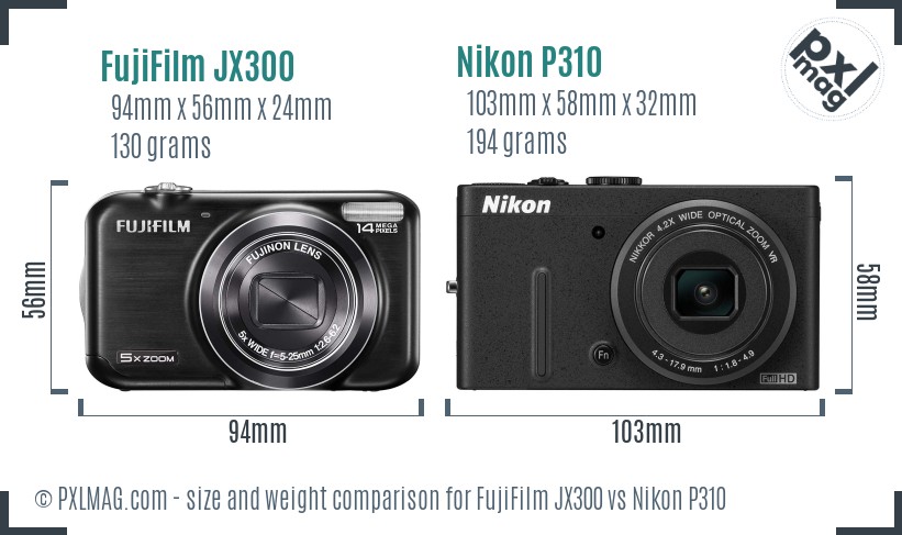 FujiFilm JX300 vs Nikon P310 size comparison