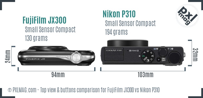 FujiFilm JX300 vs Nikon P310 top view buttons comparison