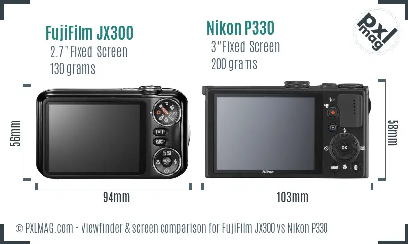 FujiFilm JX300 vs Nikon P330 Screen and Viewfinder comparison