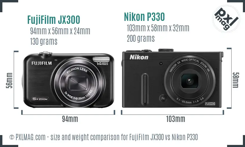 FujiFilm JX300 vs Nikon P330 size comparison