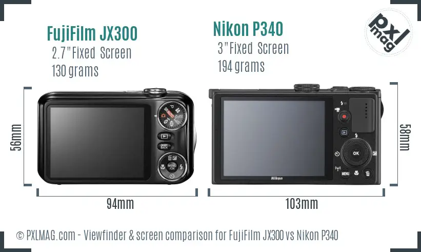 FujiFilm JX300 vs Nikon P340 Screen and Viewfinder comparison