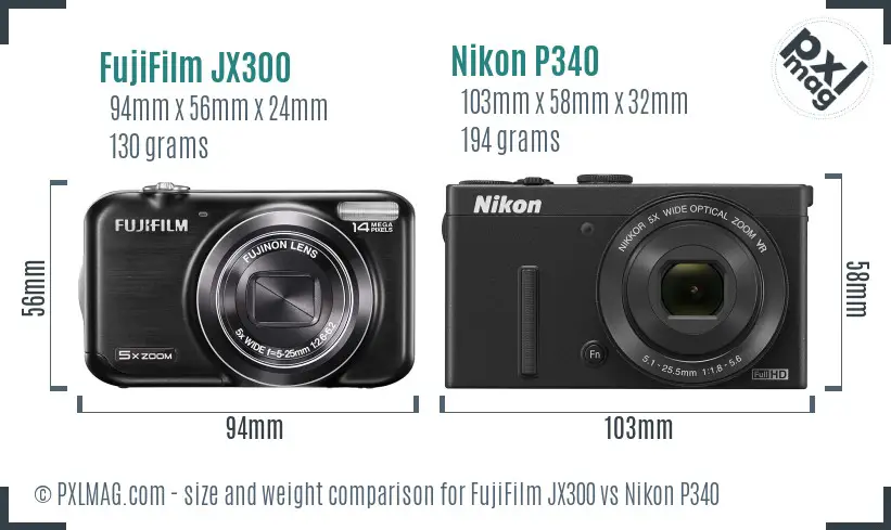 FujiFilm JX300 vs Nikon P340 size comparison