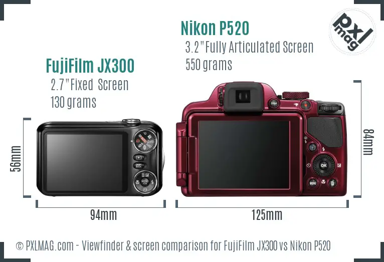 FujiFilm JX300 vs Nikon P520 Screen and Viewfinder comparison