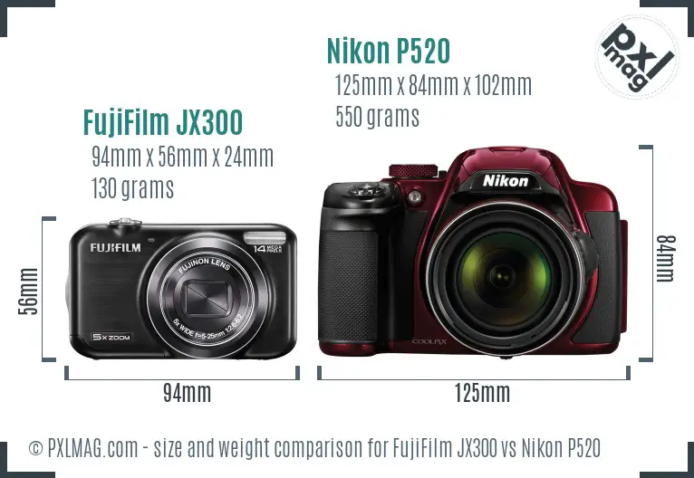FujiFilm JX300 vs Nikon P520 size comparison
