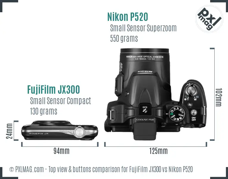 FujiFilm JX300 vs Nikon P520 top view buttons comparison