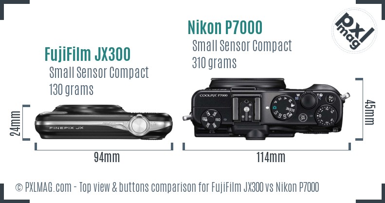 FujiFilm JX300 vs Nikon P7000 top view buttons comparison