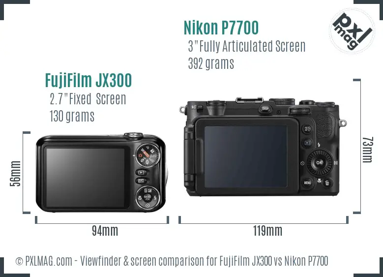 FujiFilm JX300 vs Nikon P7700 Screen and Viewfinder comparison