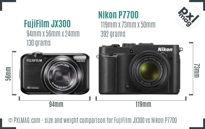 FujiFilm JX300 vs Nikon P7700 size comparison
