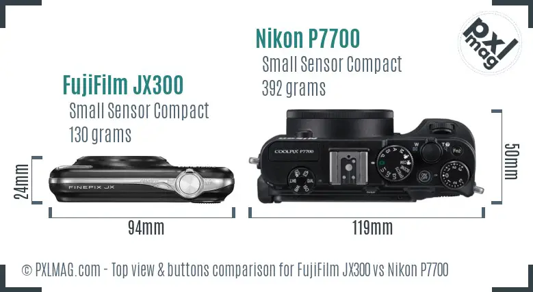 FujiFilm JX300 vs Nikon P7700 top view buttons comparison