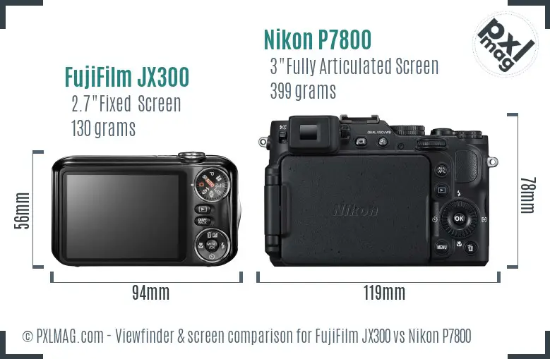 FujiFilm JX300 vs Nikon P7800 Screen and Viewfinder comparison