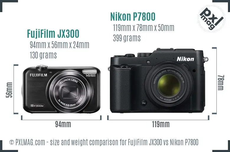 FujiFilm JX300 vs Nikon P7800 size comparison