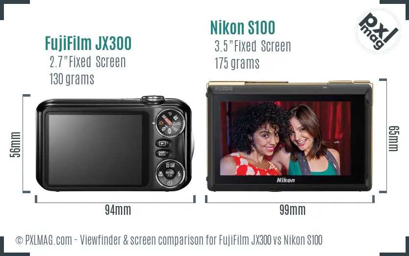 FujiFilm JX300 vs Nikon S100 Screen and Viewfinder comparison