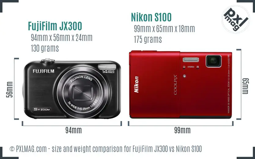FujiFilm JX300 vs Nikon S100 size comparison