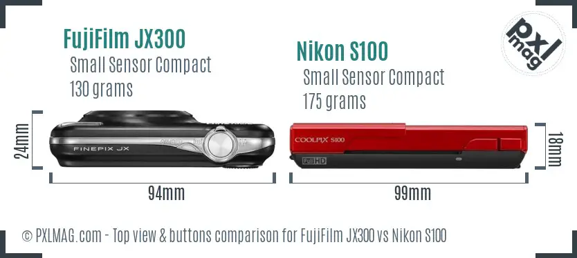 FujiFilm JX300 vs Nikon S100 top view buttons comparison