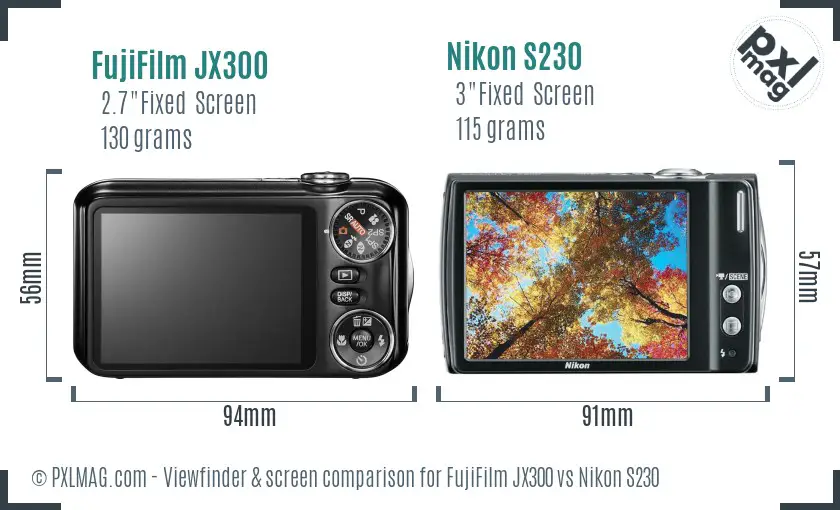 FujiFilm JX300 vs Nikon S230 Screen and Viewfinder comparison