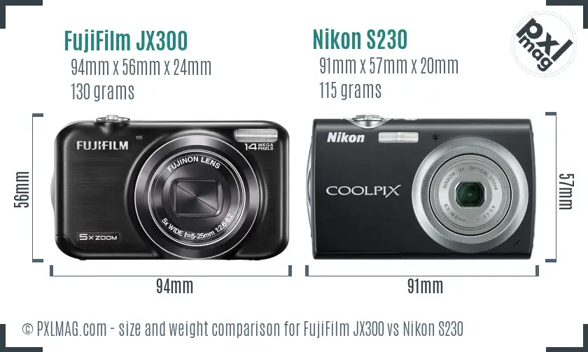 FujiFilm JX300 vs Nikon S230 size comparison
