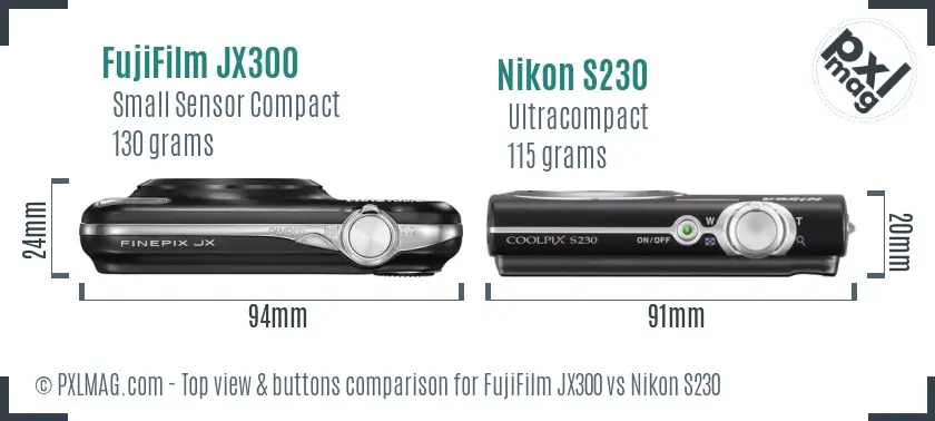 FujiFilm JX300 vs Nikon S230 top view buttons comparison