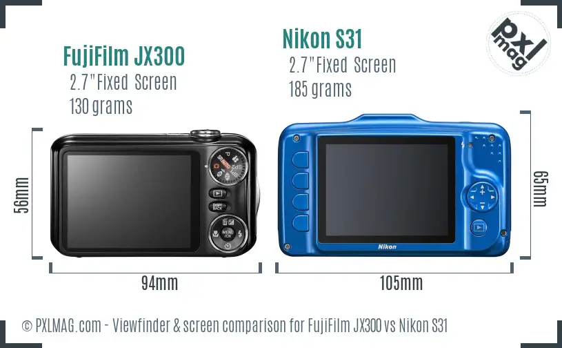 FujiFilm JX300 vs Nikon S31 Screen and Viewfinder comparison