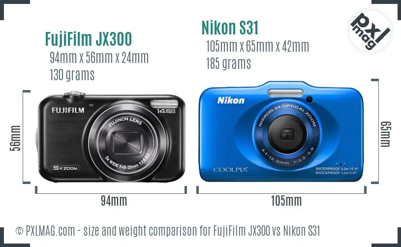 FujiFilm JX300 vs Nikon S31 size comparison