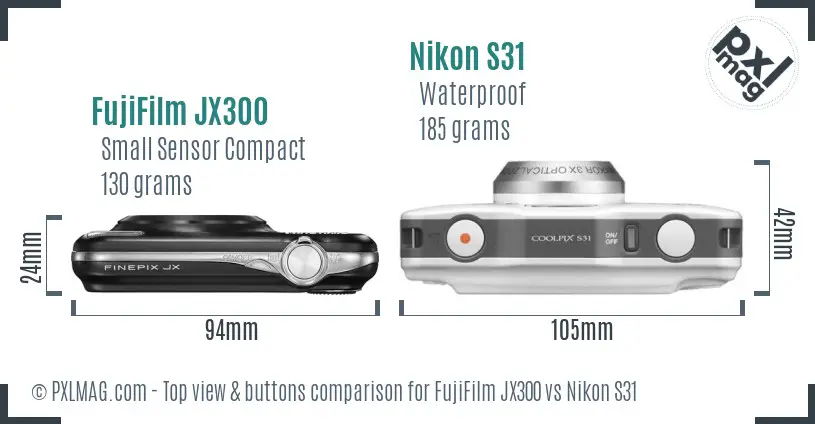 FujiFilm JX300 vs Nikon S31 top view buttons comparison