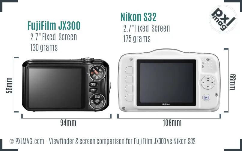 FujiFilm JX300 vs Nikon S32 Screen and Viewfinder comparison FujiFilm JX300 vs Nikon S32 Screen and Viewfinder comparison