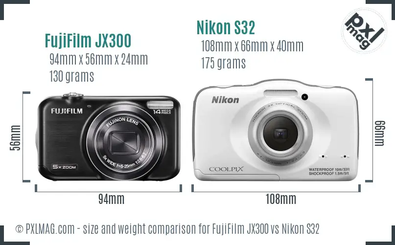 FujiFilm JX300 vs Nikon S32 size comparison FujiFilm JX300 vs Nikon S32 size comparison