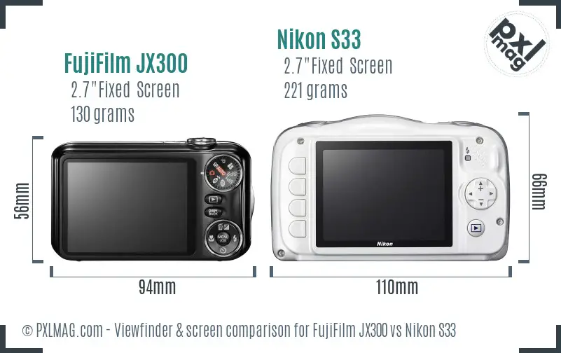 FujiFilm JX300 vs Nikon S33 Screen and Viewfinder comparison