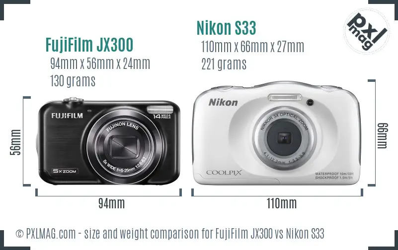 FujiFilm JX300 vs Nikon S33 size comparison