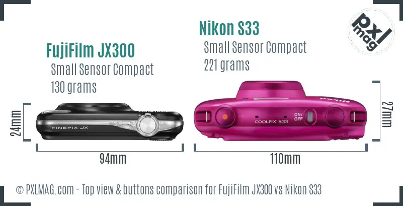 FujiFilm JX300 vs Nikon S33 top view buttons comparison