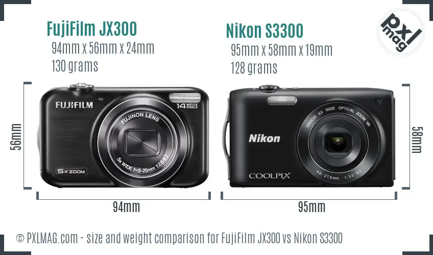 FujiFilm JX300 vs Nikon S3300 size comparison FujiFilm JX300 vs Nikon S3300 size comparison