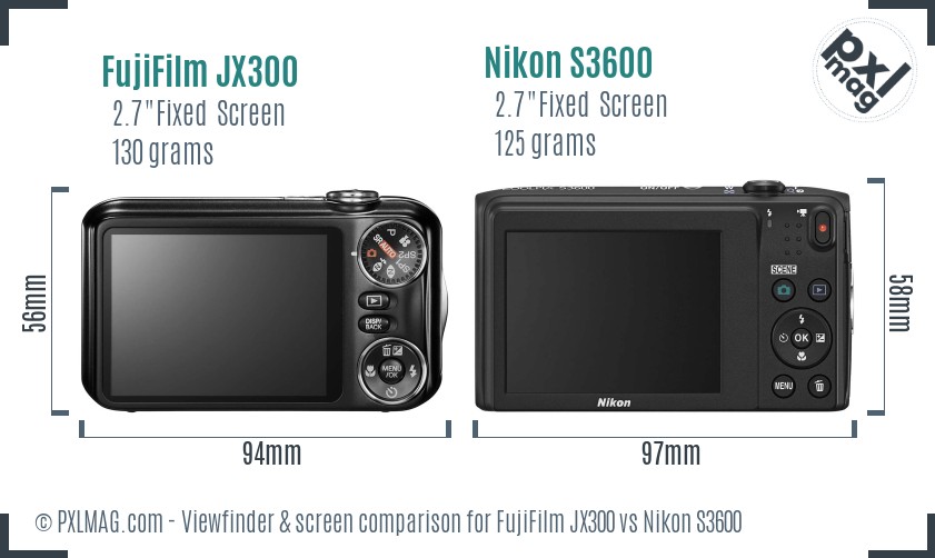 FujiFilm JX300 vs Nikon S3600 Screen and Viewfinder comparison
