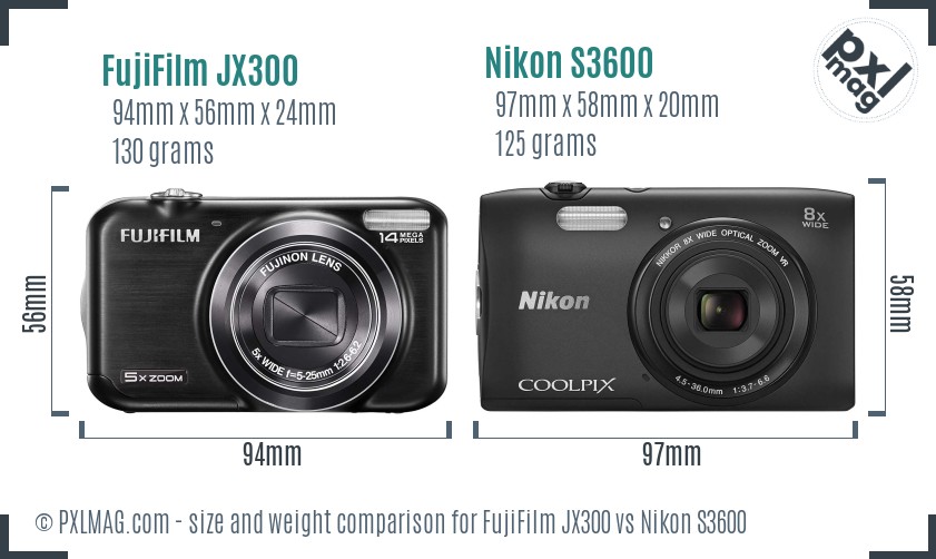 FujiFilm JX300 vs Nikon S3600 size comparison