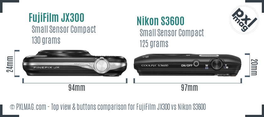 FujiFilm JX300 vs Nikon S3600 top view buttons comparison