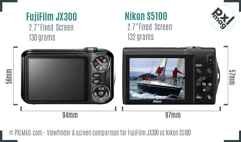 FujiFilm JX300 vs Nikon S5100 Screen and Viewfinder comparison