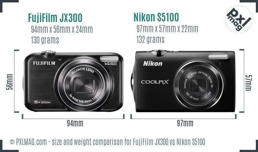 FujiFilm JX300 vs Nikon S5100 size comparison