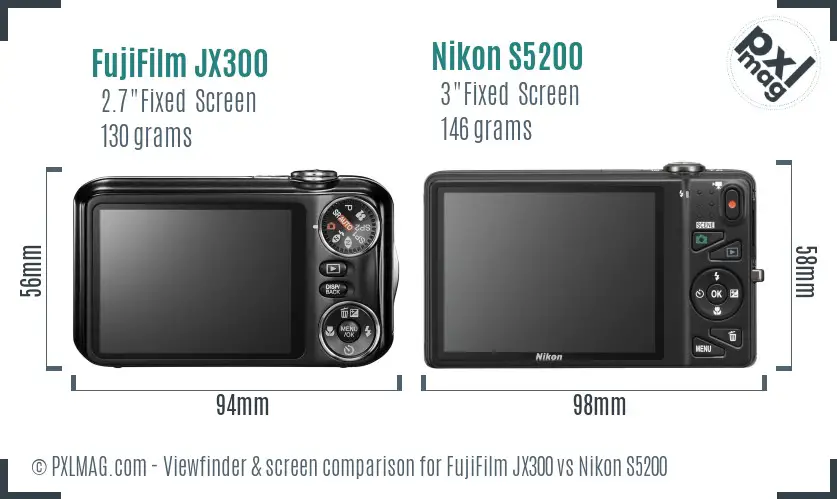 FujiFilm JX300 vs Nikon S5200 Screen and Viewfinder comparison