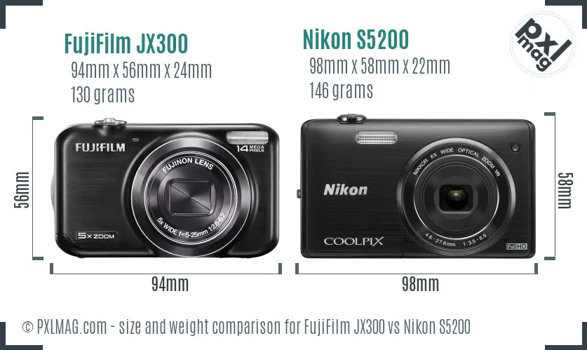 FujiFilm JX300 vs Nikon S5200 size comparison
