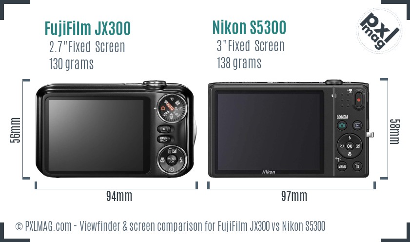 FujiFilm JX300 vs Nikon S5300 Screen and Viewfinder comparison