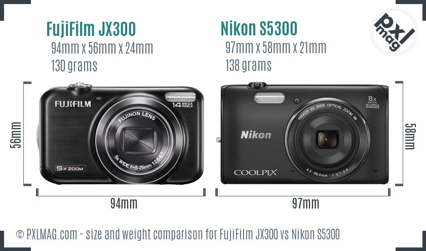 FujiFilm JX300 vs Nikon S5300 size comparison