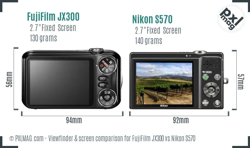 FujiFilm JX300 vs Nikon S570 Screen and Viewfinder comparison