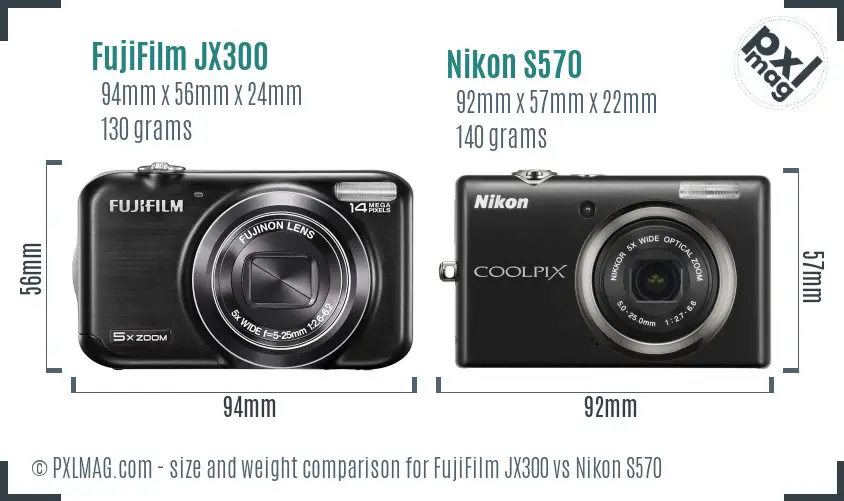 FujiFilm JX300 vs Nikon S570 size comparison