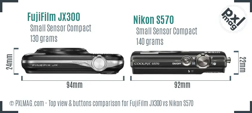 FujiFilm JX300 vs Nikon S570 top view buttons comparison